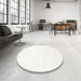 Round Contemporary Pearl White Beige Solid Rug in a Office, con273