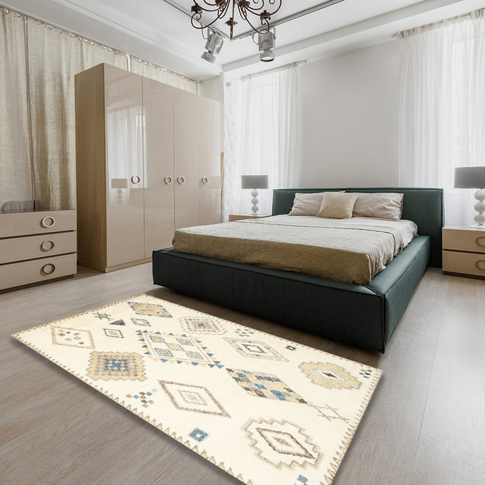 Contemporary Brown Solid Rug in a Bedroom, con2746