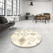 Round Contemporary Brown Solid Rug in a Office, con2746