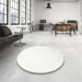 Round Contemporary Pearl White Beige Solid Rug in a Office, con274