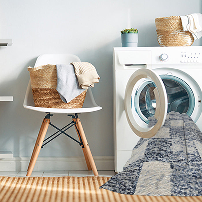 Machine Washable Contemporary Dark White Beige Rug in a Washing Machine, wshcon2751