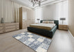 Contemporary Dark White Beige Modern Rug in a Bedroom, con2751