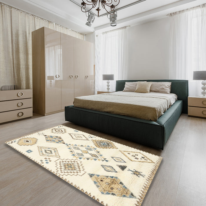 Machine Washable Contemporary Bisque Beige Rug in a Bedroom, wshcon2752