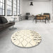 Round Contemporary Beige Solid Rug in a Office, con2753