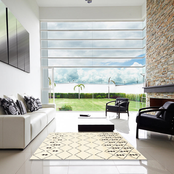 Square Machine Washable Contemporary Parchment Beige Rug in a Living Room, wshcon2753