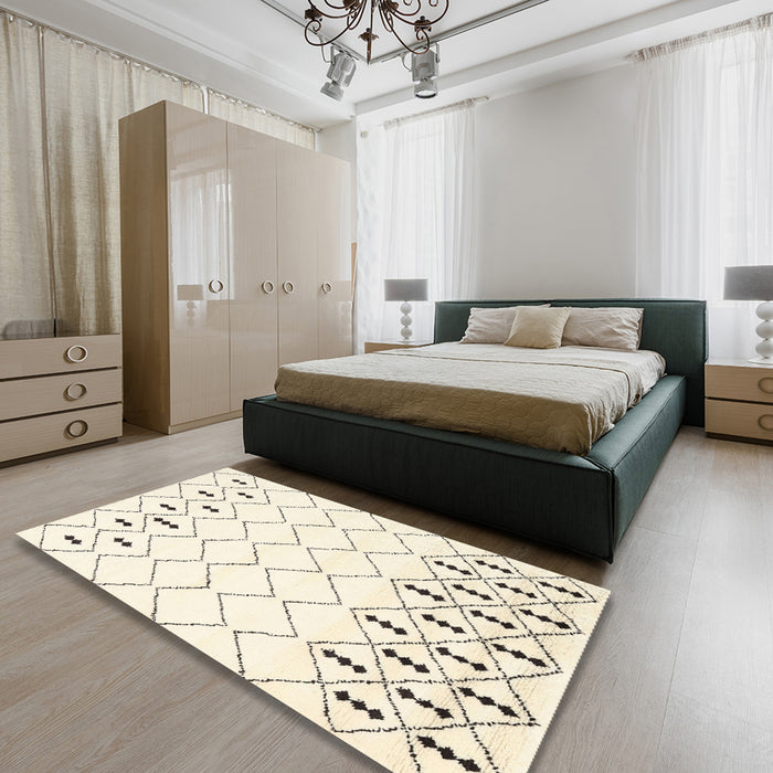 Machine Washable Contemporary Parchment Beige Rug in a Bedroom, wshcon2753