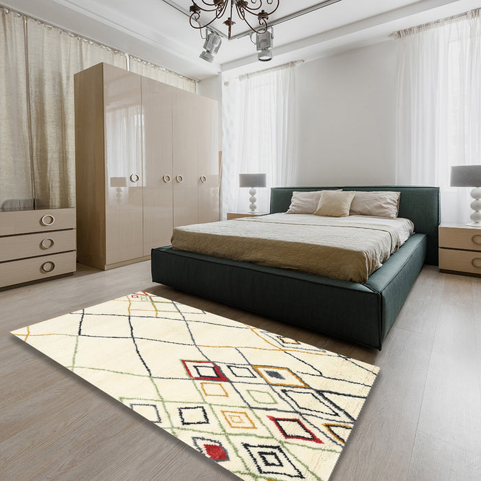 Machine Washable Contemporary Bisque Beige Rug in a Bedroom, wshcon2755