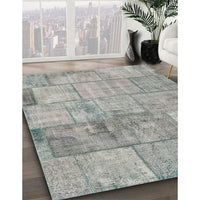 Contemporary Sage Green Patchwork Rug, con275