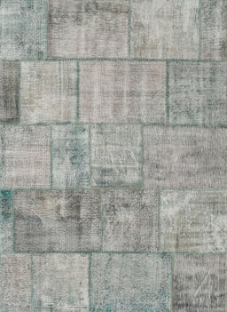 Contemporary Sage Green Patchwork Rug, con275