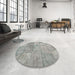 Round Contemporary Sage Green Patchwork Rug in a Office, con275