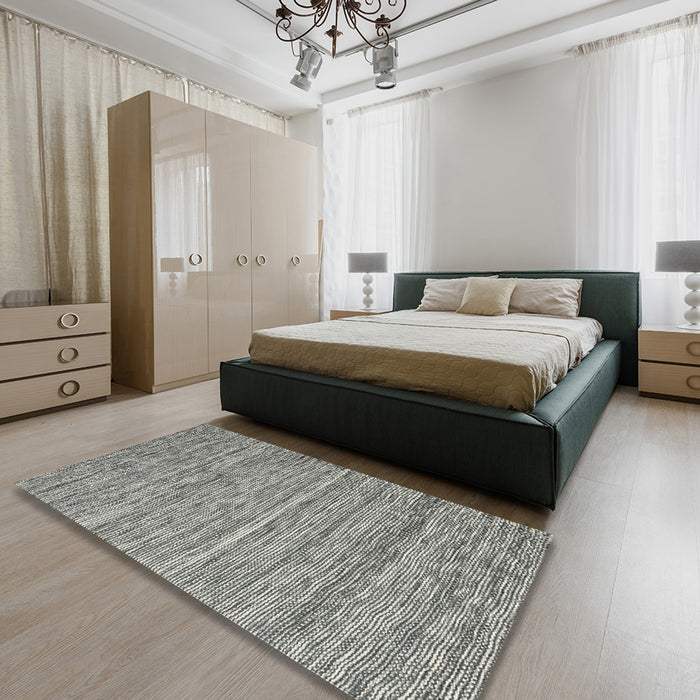 Contemporary Carbon Gray Modern Rug in a Bedroom, con2766