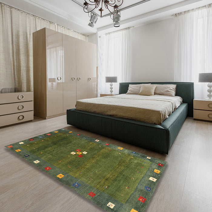 Machine Washable Contemporary Fern Green Rug in a Bedroom, wshcon2773