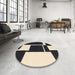 Round Contemporary Charcoal Black Modern Rug in a Office, con2776