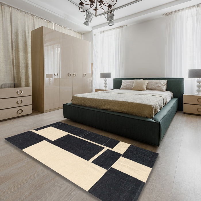 Machine Washable Contemporary Charcoal Black Rug in a Bedroom, wshcon2776