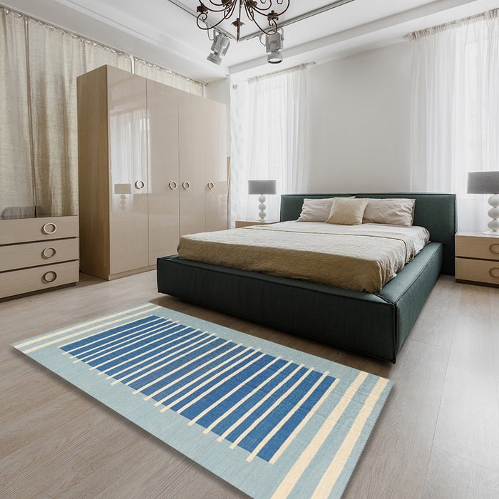 Machine Washable Contemporary Blue Ivy Blue Rug in a Bedroom, wshcon2777