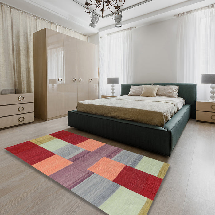 Machine Washable Contemporary Red Rug in a Bedroom, wshcon2778