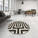 Round Machine Washable Contemporary Charcoal Black Rug in a Office, wshcon2780