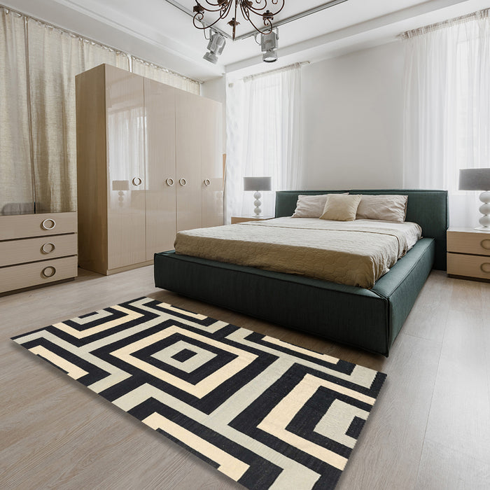 Contemporary Charcoal Black Modern Rug in a Bedroom, con2780