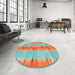 Round Contemporary Turquoise Green Modern Rug in a Office, con2782