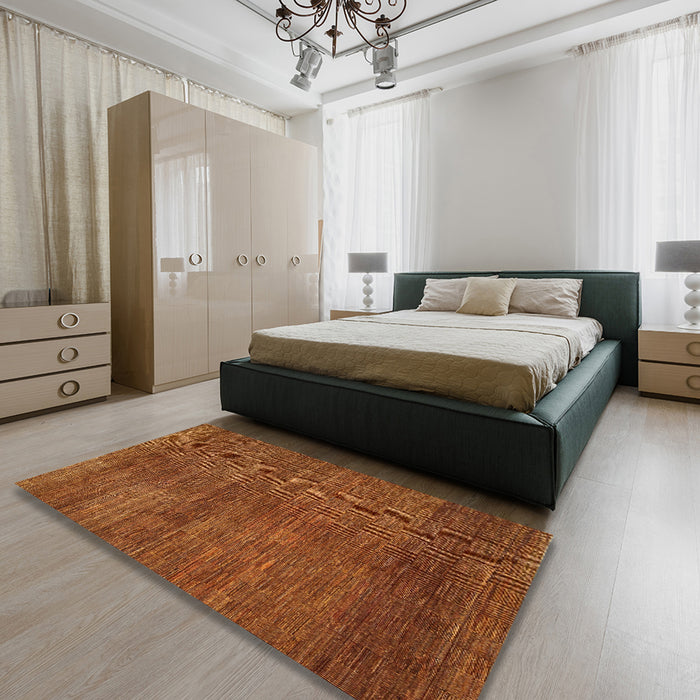 Contemporary Orange Modern Rug in a Bedroom, con278