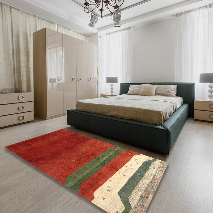 Machine Washable Contemporary Red Rug in a Bedroom, wshcon2795