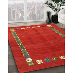 Contemporary Red Modern Rug in Family Room, con2797