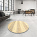 Round Contemporary Sun Yellow Solid Rug in a Office, con2798