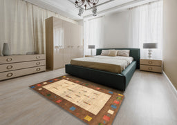 Contemporary Mahogany Brown Modern Rug in a Bedroom, con2799
