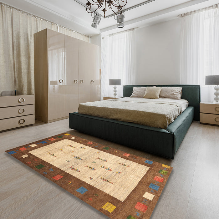 Contemporary Mahogany Brown Modern Rug in a Bedroom, con2799