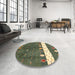 Round Machine Washable Contemporary Khaki Green Rug in a Office, wshcon2801