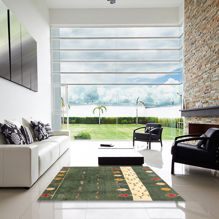 Square Machine Washable Contemporary Khaki Green Rug in a Living Room, wshcon2801