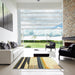 Square Contemporary Sun Yellow Modern Rug in a Living Room, con2802