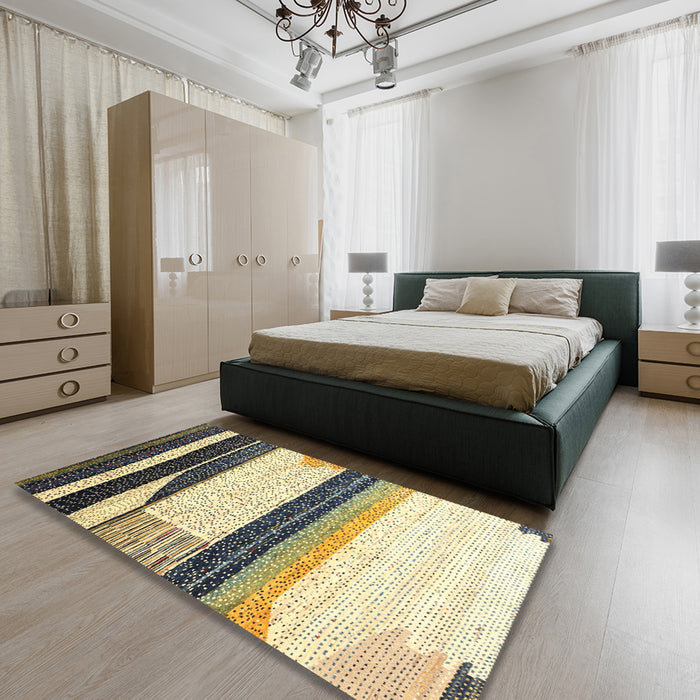 Machine Washable Contemporary Sun Yellow Rug in a Bedroom, wshcon2802