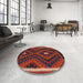 Round Contemporary Reddish Brown Oriental Rug in a Office, con2807