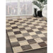 Contemporary Brown Checkered Rug in Family Room, con2808