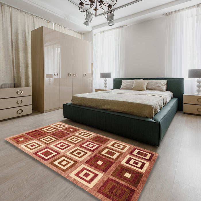 Contemporary Sandy Brown Modern Rug in a Bedroom, con280