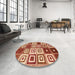 Round Contemporary Sandy Brown Modern Rug in a Office, con280