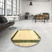 Round Machine Washable Contemporary Brass Green Rug in a Office, wshcon2810