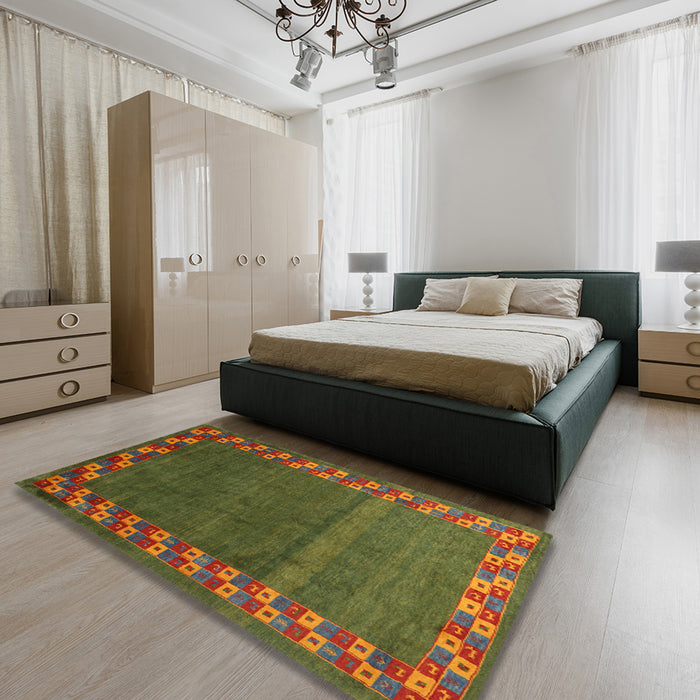 Contemporary Dark Bronze Brown Modern Rug in a Bedroom, con2811