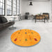 Round Contemporary Neon Orange Modern Rug in a Office, con2818