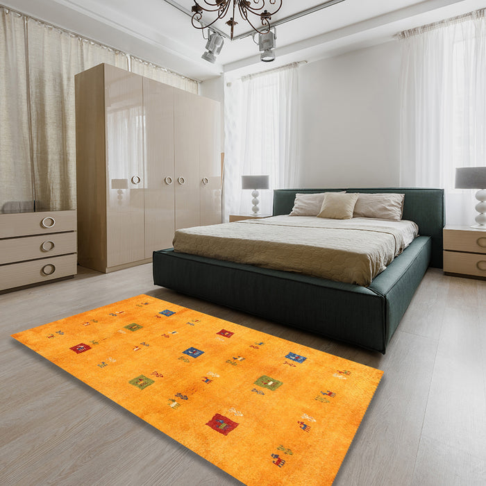 Contemporary Neon Orange Modern Rug in a Bedroom, con2818