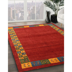 Contemporary Red Modern Rug in Family Room, con2820