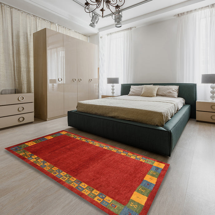Machine Washable Contemporary Red Rug in a Bedroom, wshcon2820