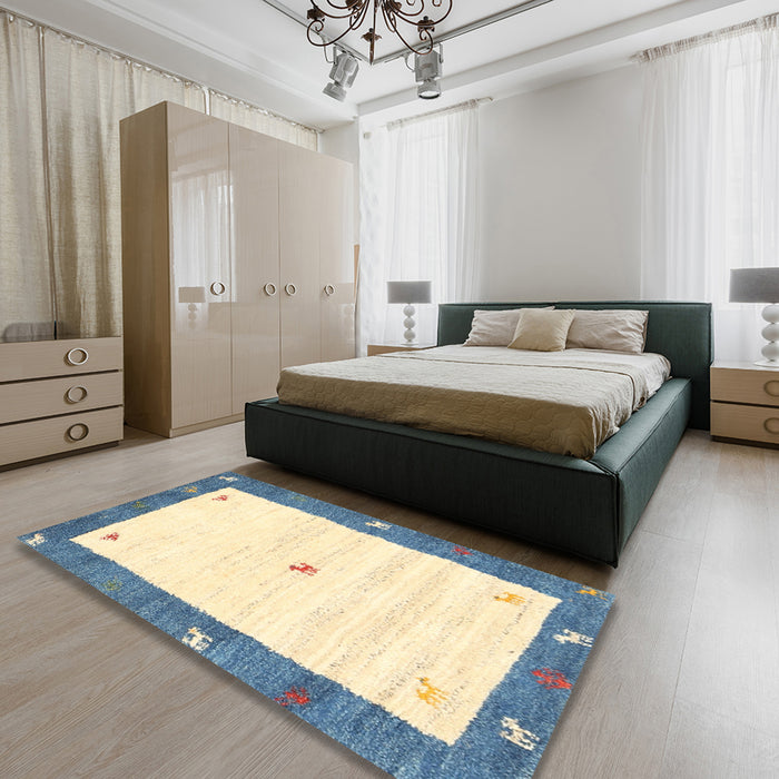 Contemporary Cadet Blue Green Modern Rug in a Bedroom, con2822