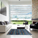 Square Machine Washable Contemporary Dark Blue Grey Blue Rug in a Living Room, wshcon2823