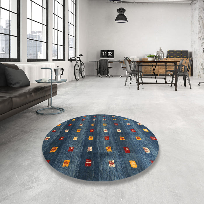 Round Contemporary Dark Blue Grey Blue Modern Rug in a Office, con2823