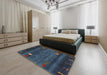 Contemporary Blue Modern Rug in a Bedroom, con2825