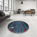 Round Machine Washable Contemporary Blue Rug in a Office, wshcon2825