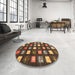 Round Machine Washable Contemporary Red Brown Rug in a Office, wshcon2827