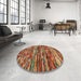 Round Machine Washable Contemporary Bronze Brown Rug in a Office, wshcon2829